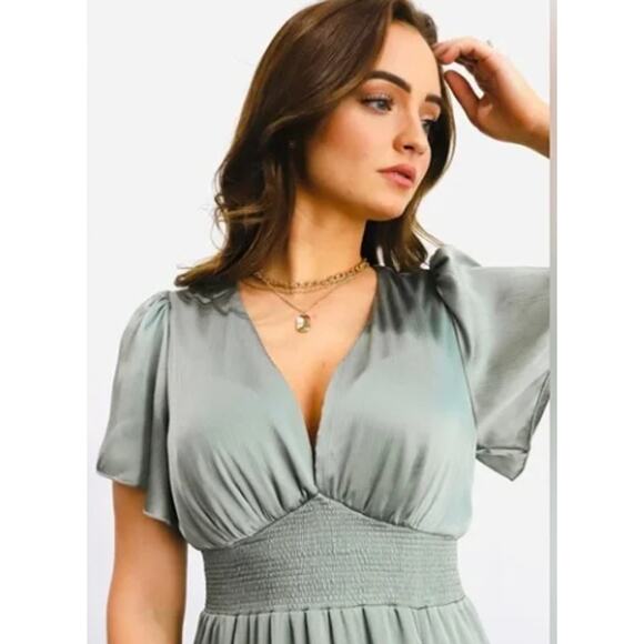 BALTIC BORN WOMENS SIZE XXLARGE PRAGUE SATIN MAXI DRESS GREEN NEW - Picture 3 of 13